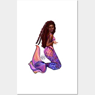 mermaid with flowing red locs #2,   Afro hair and caramel brown skin. Black mermaid Posters and Art